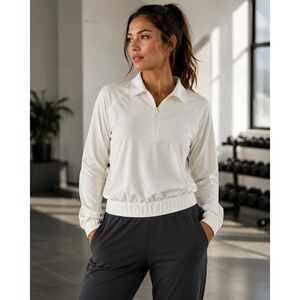 Athleta Advantage Polo Top Quarter Zip Pullover Jacket Sporty Athletic White  XL